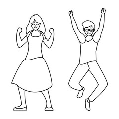 happy young couple celebrating characters