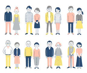 8 couples of men and women, whole body