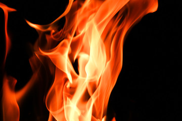 Fire flames on black background