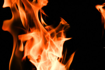 Fire flames on black background