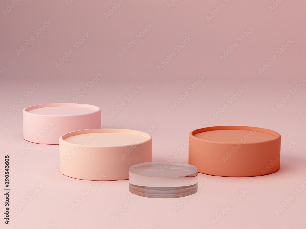 Poster abstract minimal scene with geometrical forms. cylinder podiums in cream colors. abstract background