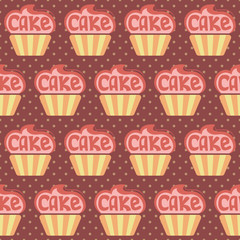 Cute cupcake. Seamless vector illustration with cartoon cupcakes, 