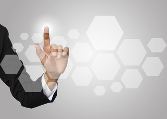 Businesswoman with blank icon of social network structure.