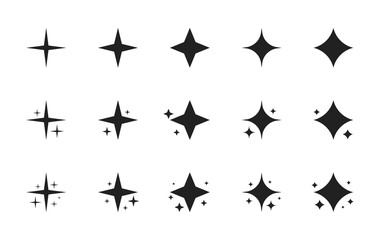 Super set of stars sparkle icon. Bright firework, decoration twinkle, shiny flash. Glowing light effect stars and bursts collection. Modern flat style vector illustration