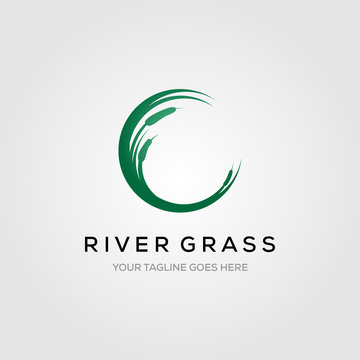 River Grass Green Reed Cattails Letter C Initial Logo Vector Illustration Design