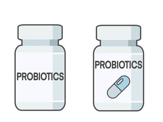 Bottle of pills, probiotics supplement