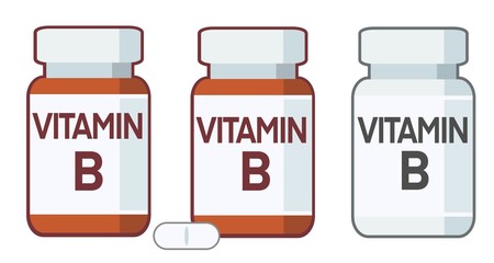 Bottle of pills, vitamin B supplement