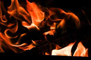 Fire flames on black background
