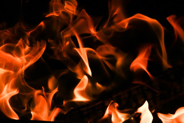 Fire flames on black background