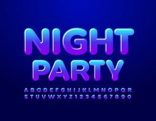 Fototapeta premium Vector stylish Sign Night Party. Bright Blue and Violet Font. Glossy Alphabet Letters and Numbers for Entertainment Event.