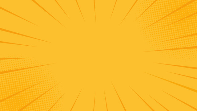 Comics rays background with halftones. summer yellow backdrop. Vector illustration in retro pop art style