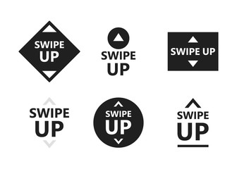 Swipe up icon set isolated on white background for social media stories, scroll pictogram. Arrow up logo for blogger