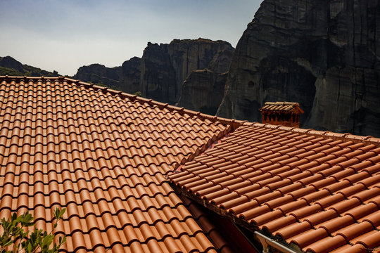 red tiled roof on the old town of Greece