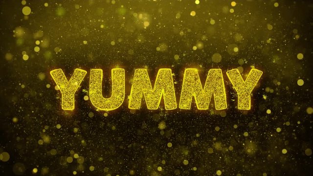 Yummy Text Golden Glitter Glowing Lights Shine Particles. Sale, Discount Price, Off Deals, Offer promotion offer percent discount ads 4K Loop Animation.
