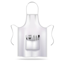 White Isolated Apron Mockup with Grill Utensils in Realistic Style