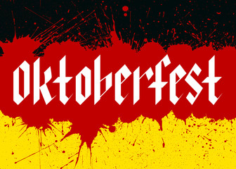 Beer festival vector banner and inscription Oktoberfest over Germany flag colors.