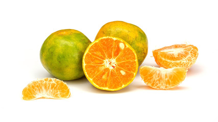 Fototapeta na wymiar Tangerine orange fruit on a white background.