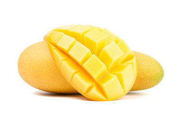 Fresh mango pulp isolated on white background.