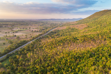 Naklejka premium Mountain deep green tree forest nature landscape aerial view