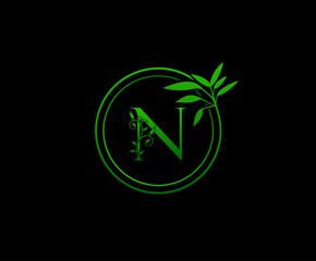 Circle nature letter N leaf icon logo design