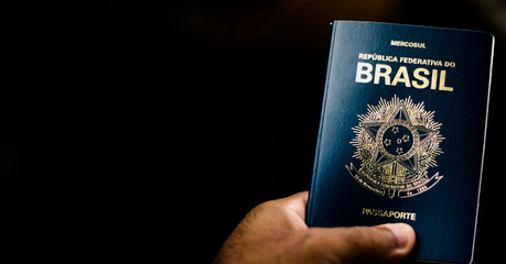 New Passport of the Federative Republic of Brazil - Mercosur Passport on Black Background -...