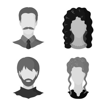 Vector illustration of character and profile icon. Set of character and dummy vector icon for stock.
