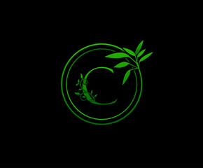 Circle nature letter C leaf icon logo design