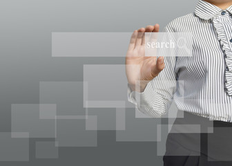 Businesswoman with blank icon of social network structure.