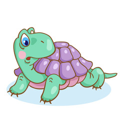 Funny little turtle in cartoon style isolated on a white background. Vector illustration.