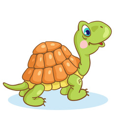 Funny little turtle in cartoon style isolated on a white background. Vector illustration.