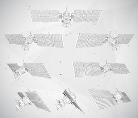 vector set. communications satellite of near-earth orbit. space technology of the future.