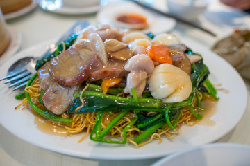 Crispy Noodles with Seafood and pork - Pan Fried