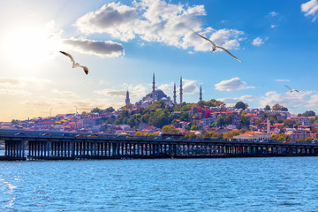 The Suleymaniye Mosque, beautiful Istanbul view from the Bosphorus, Turkey