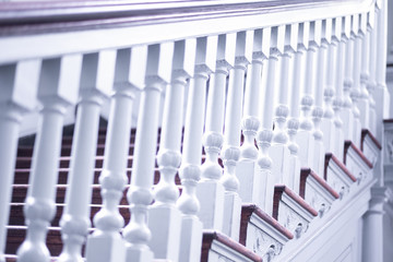Fototapeta premium Old White Wooden starcase railing
