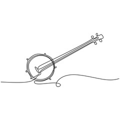 continuous line drawing banjo music instrument vector illustration minimalist design - obrazy, fototapety, plakaty