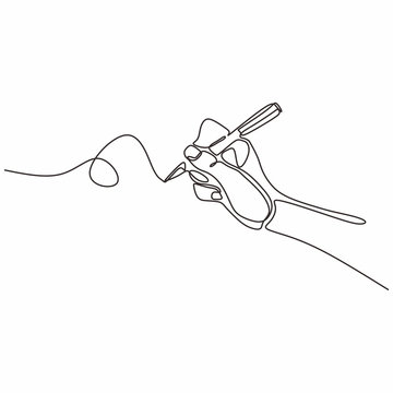 recommend clip art: Continuous line drawing of hand writing with a pen on paper vector illustration hand drawn minimalism