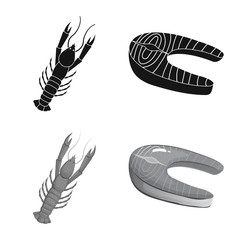 Isolated object of fresh and restaurant icon. Collection of fresh and marine vector icon for stock.
