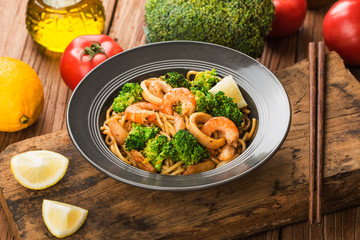 a bowl of hearty seafood noodles