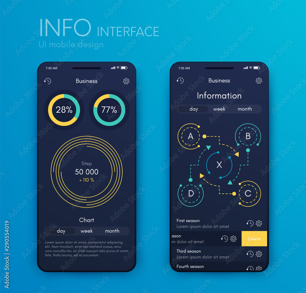 Poster mobile application interface. ui design, stock vector