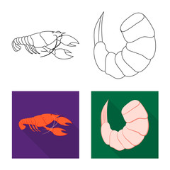 Vector illustration of appetizer and ocean sign. Collection of appetizer and delicacy vector icon for stock.
