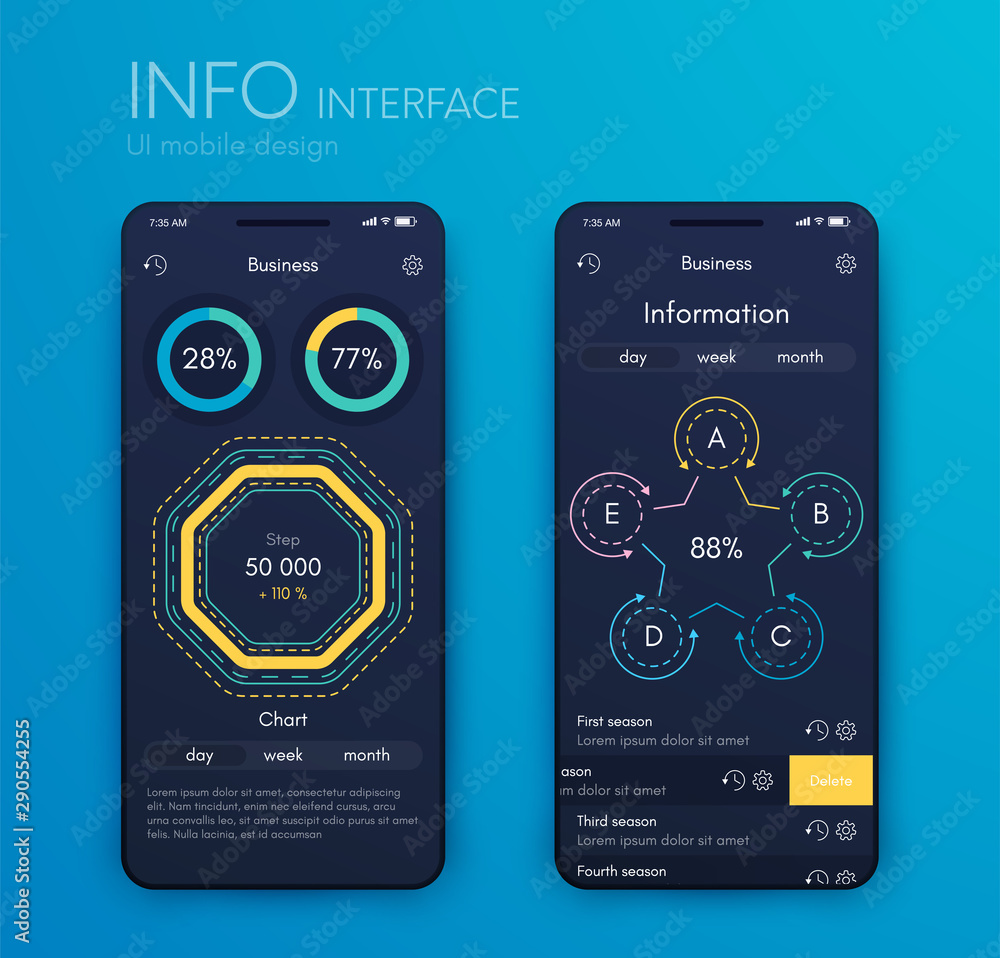 Poster mobile application interface. ui design, stock vector