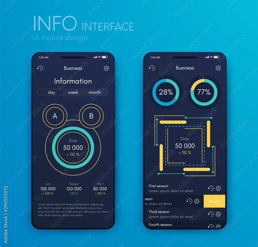 Poster mobile application interface. ui design, stock vector
