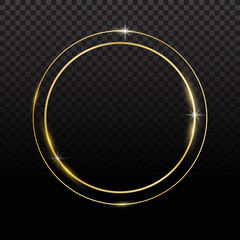 Golden sparkling square with golden glitter isolated on black background.