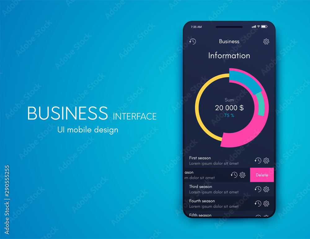 Poster mobile application interface. ui design, stock vector