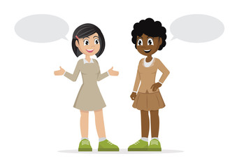 Cartoon character, Two young girls Talking.