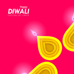 Happy Diwali festival beautiful design template.Minimal composition in paper cut style.Set holiday background for branding greeting card,banner,cover or poster.vector illustration.
