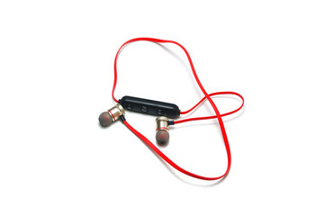 the modern design red ear speaker on white background isolated