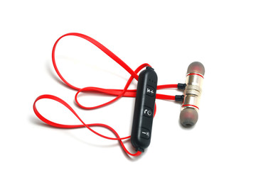 the modern design red ear speaker on white background isolated