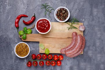 Raw sausage in a shell of intestines