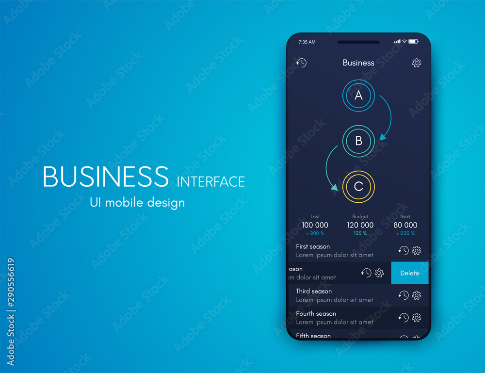 Poster mobile application interface. ui design, stock vector